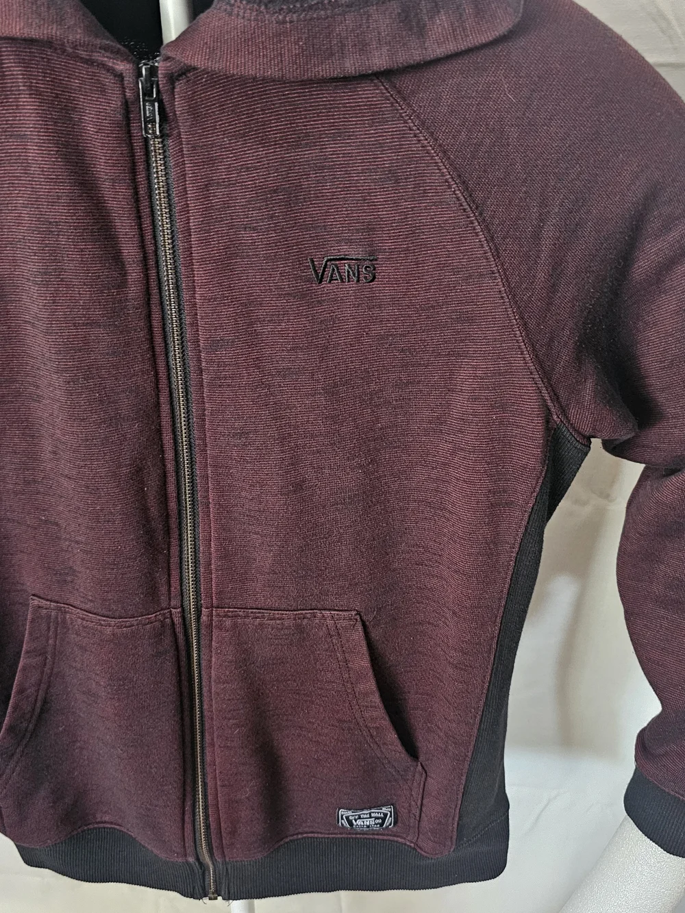Vans Kids Maroon Zip Front Hoodie with Black Panels